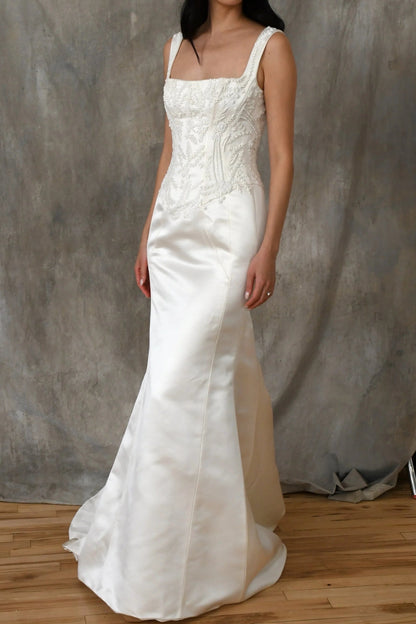 Beaded Bodice Ball Gown Wedding Dress with Train