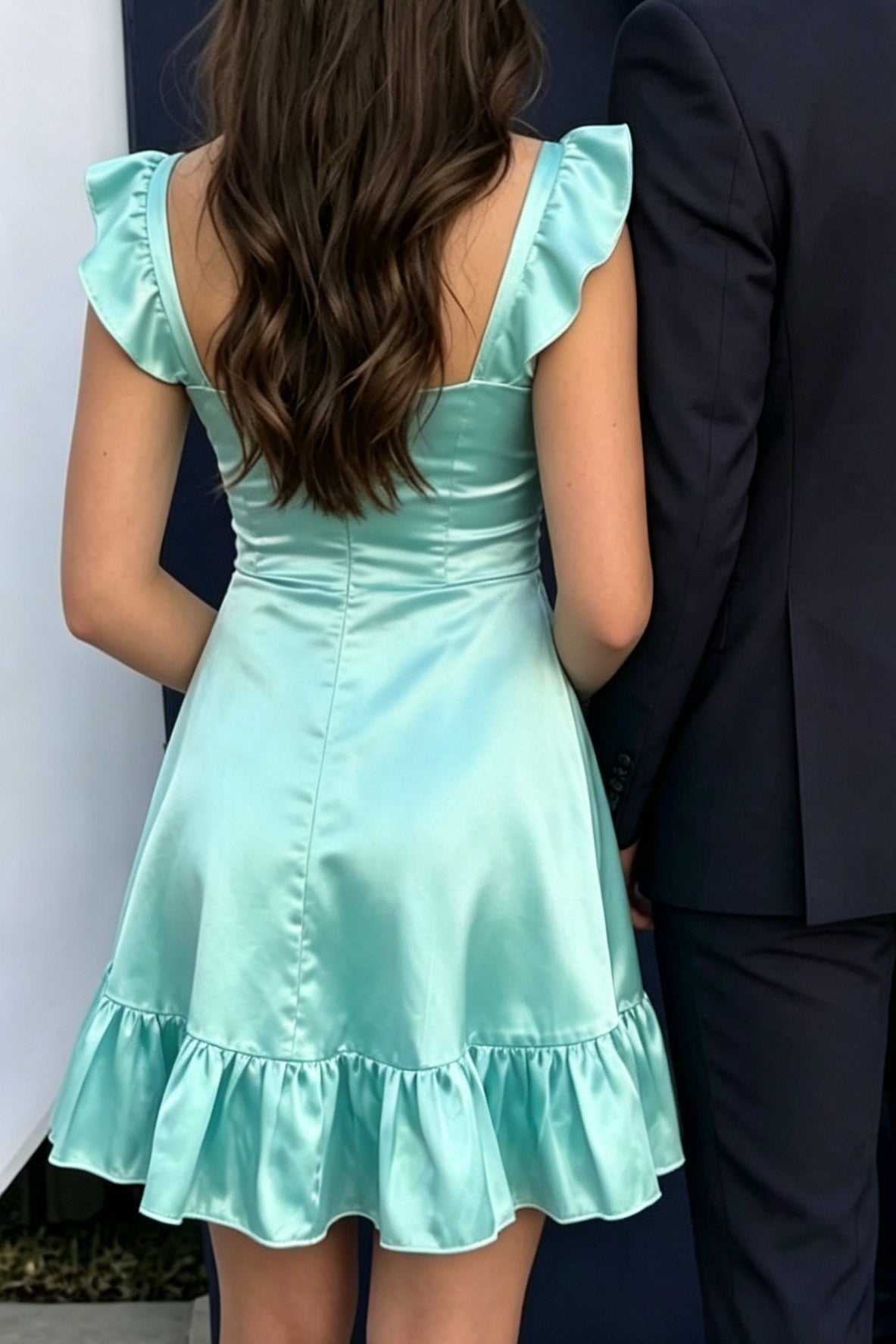 Ruffled Satin A-Line Party Dress