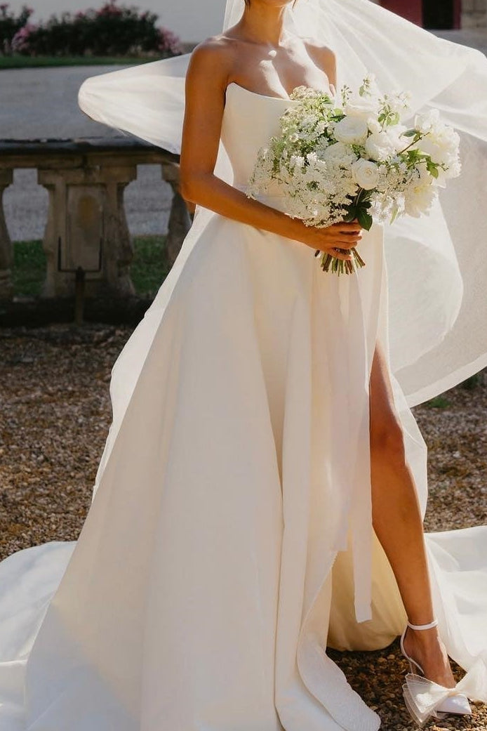 Strapless Ball Gown Wedding Dress with Slit
