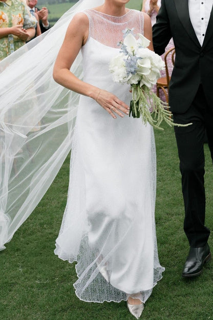 Sleeveless Illusion Bateau Sheath Wedding Dress