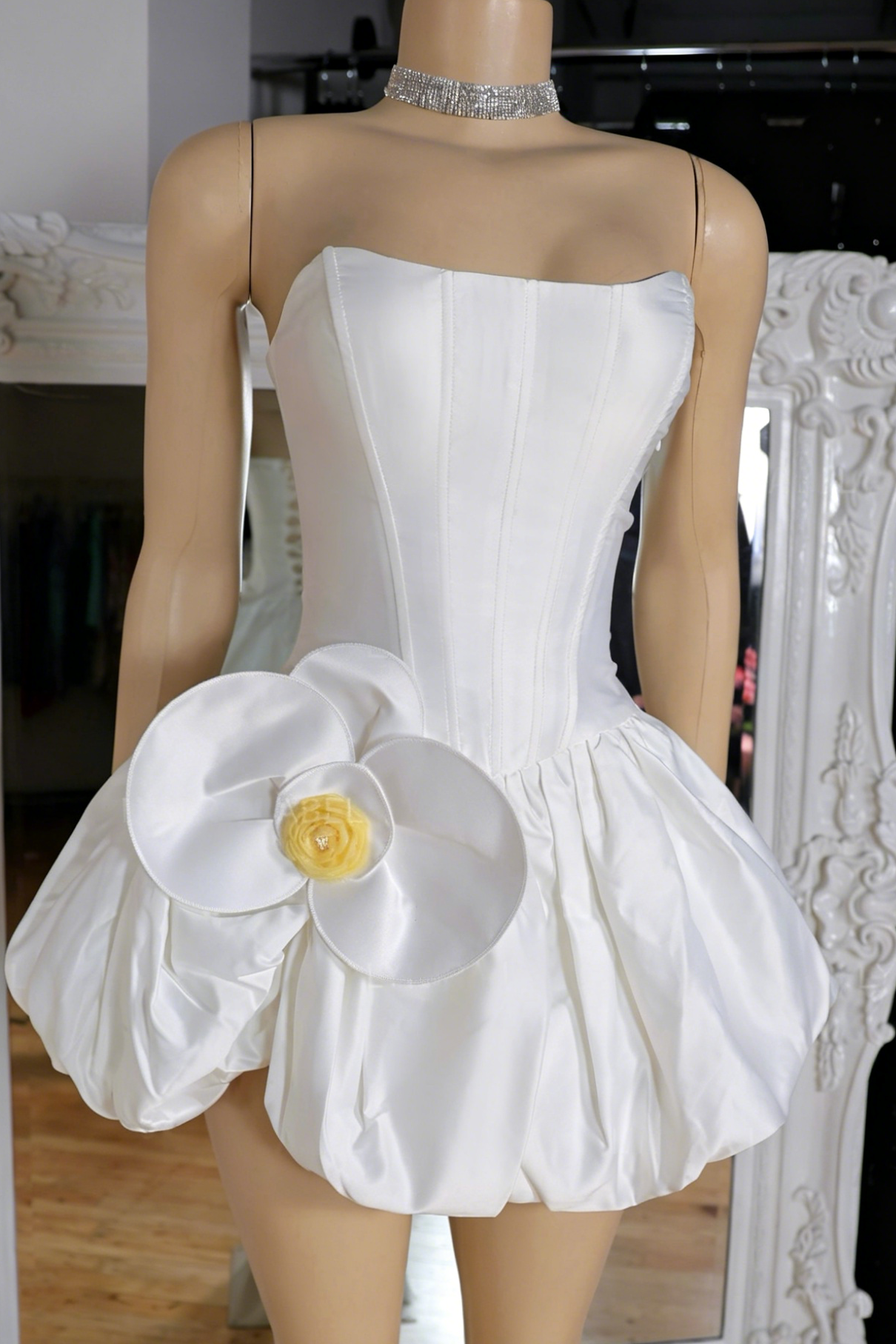 Strapless Corset Bubble Skirt Mini Dress