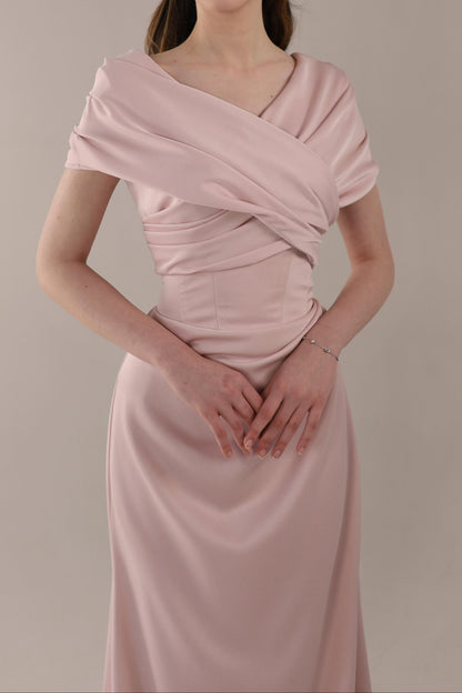 Off-the-Shoulder Satin Gown with Lace-Up Back