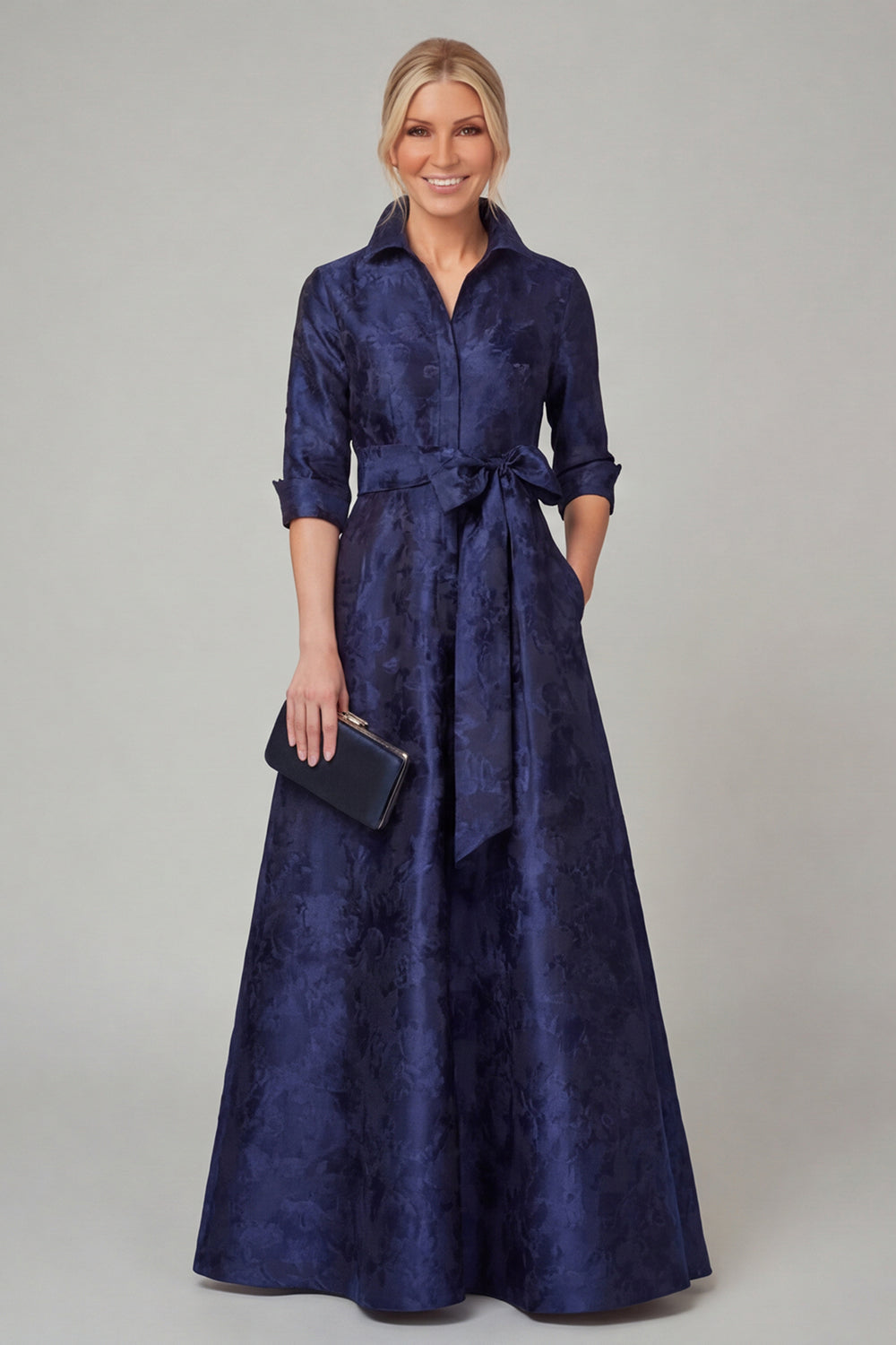 Elegant Jacquard A-Line Evening Gown with Pockets