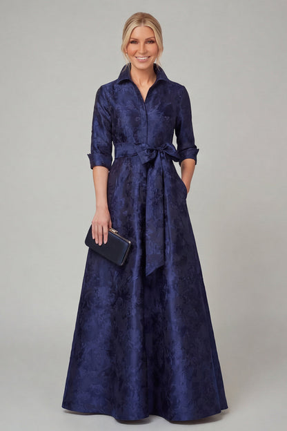 Elegant Jacquard A-Line Evening Gown with Pockets