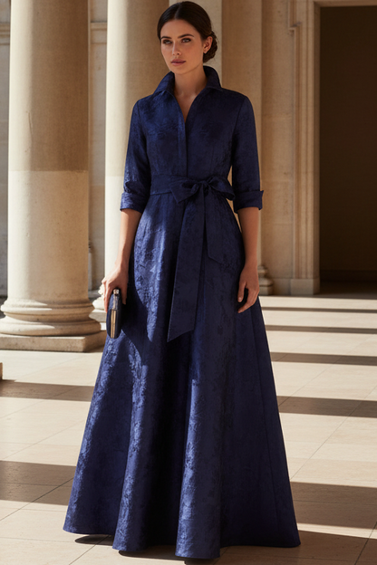 Elegant Jacquard A-Line Evening Gown with Pockets