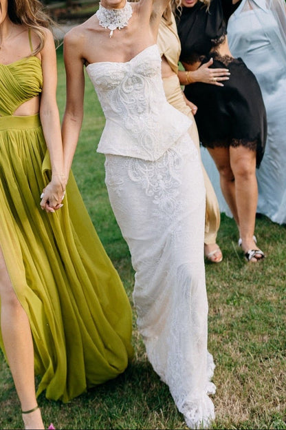 Strapless Corset Lace Column Wedding Gown