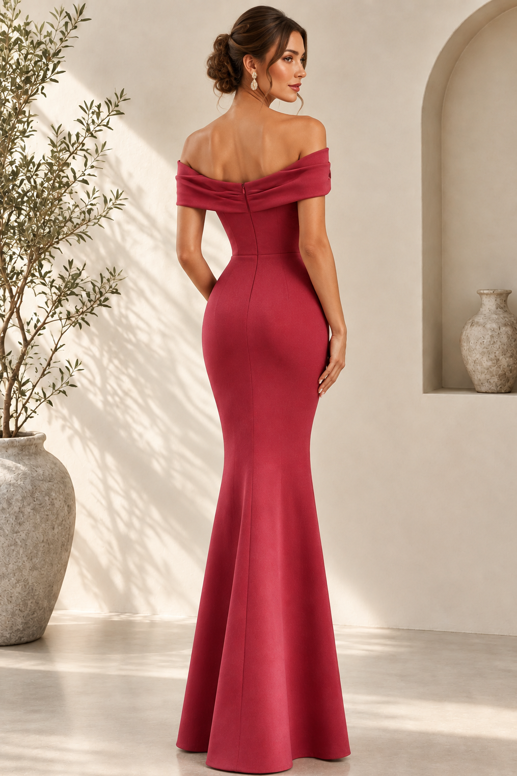 Off-the-Shoulder Rosette Mermaid Gown