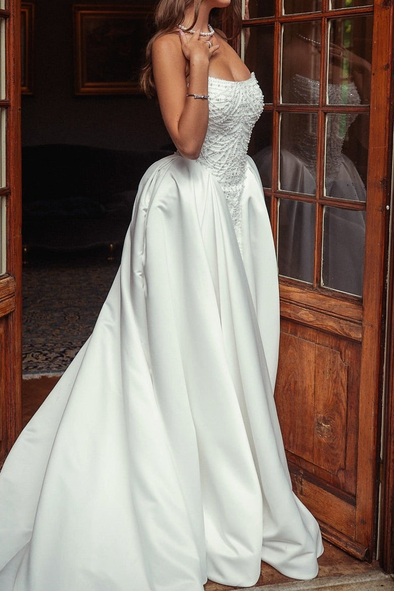 Beaded Corset Wedding Dress with Full Overskirt
