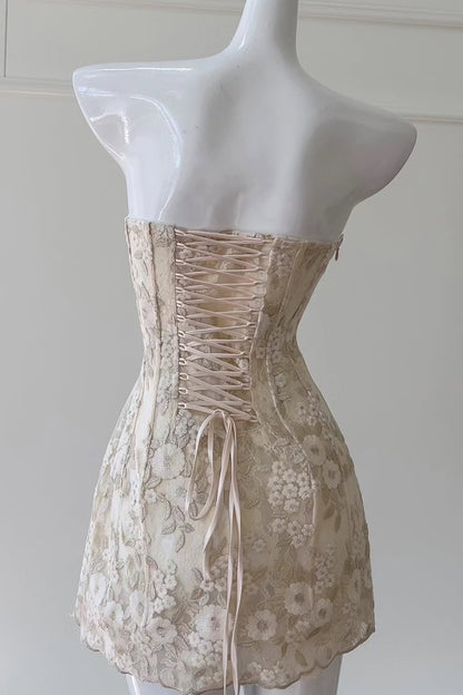 Strapless Floral Lace Corset Mini Dress