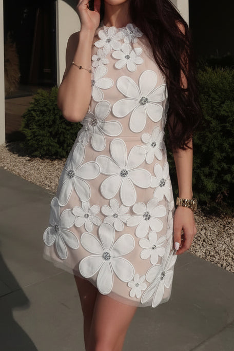 3D Floral Applique Mini Dress with Halter Neck