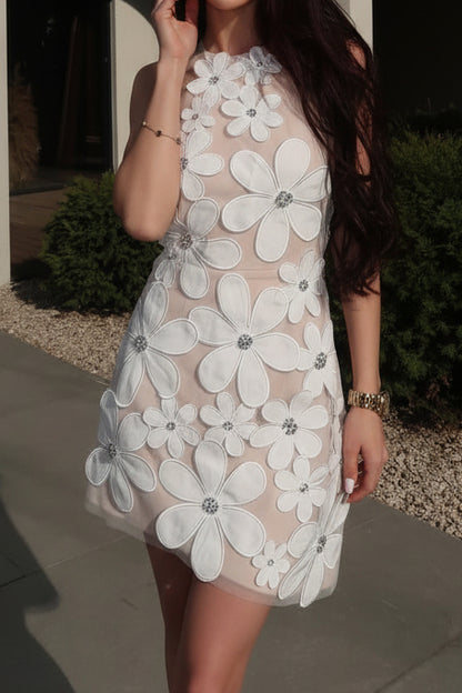 3D Floral Applique Mini Dress with Halter Neck