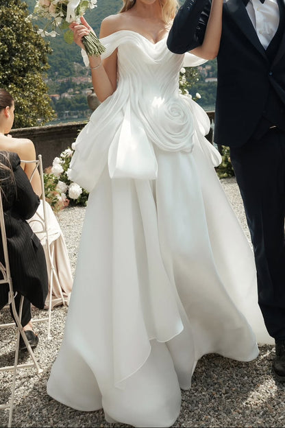 Off-the-Shoulder Sculptural A-Line Wedding Dress