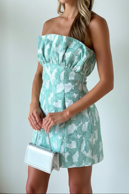 Strapless Floral Print Bubble Hem Mini Dress