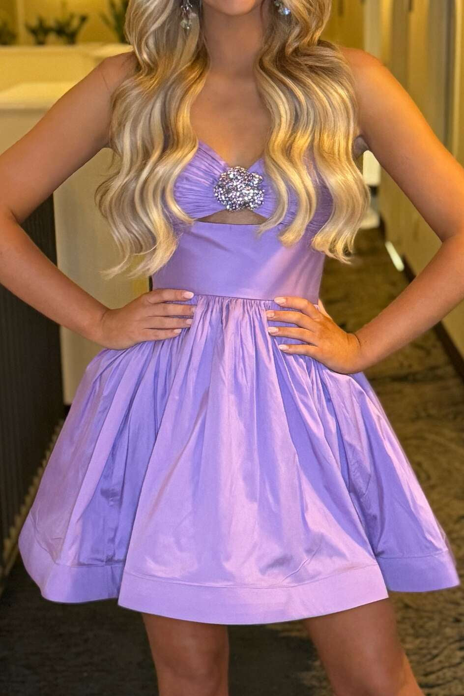 Strapless Cut-Out A-Line Mini Dress with Crystal Detail