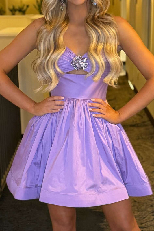 Strapless Cut-Out A-Line Mini Dress with Crystal Detail