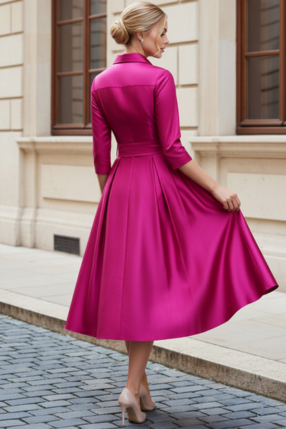 Elegant Pleated A-Line Midi Shirt Dress