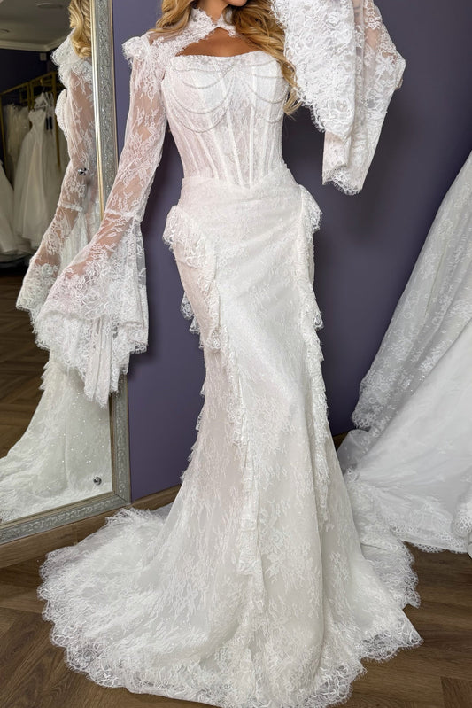 Lace Bell Sleeve Corset Wedding Dress