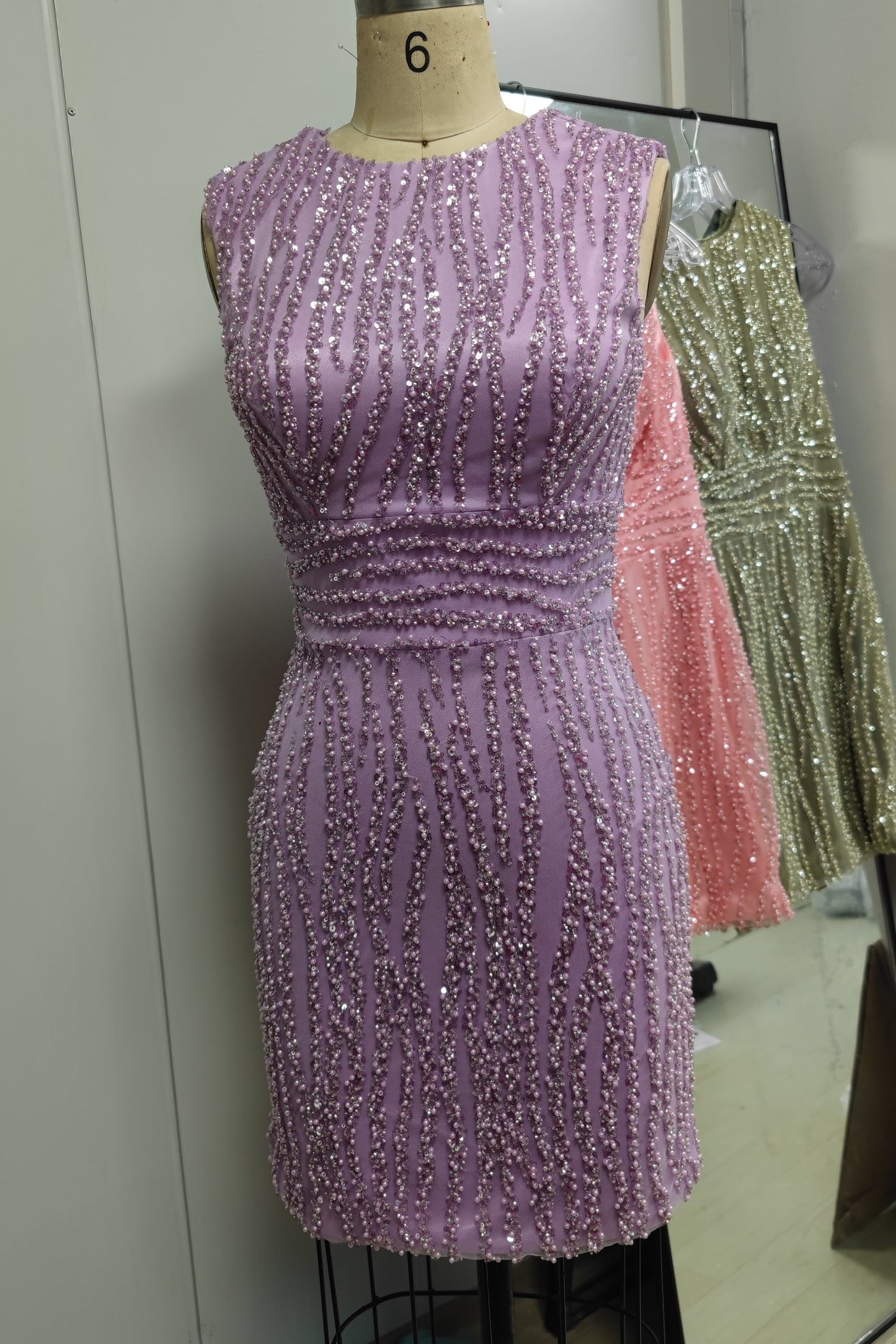 High Neck Beaded Mini Cocktail Dress