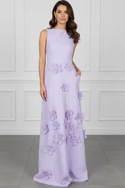 3D Floral Applique Sleeveless A-Line Gown
