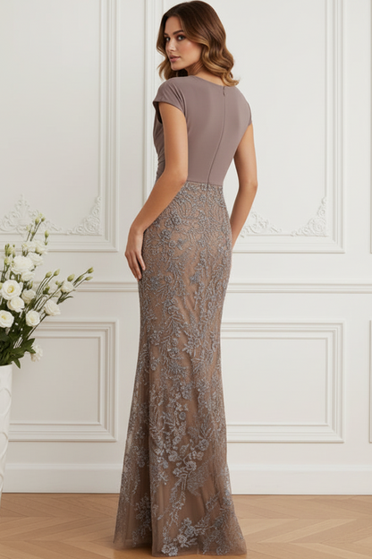 Ruched V-Neck Embroidered Trumpet Gown