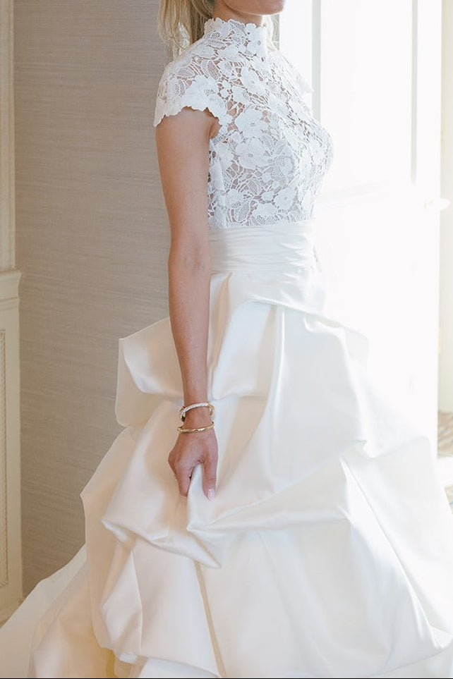 High Neck Lace Ball Gown Wedding Dress