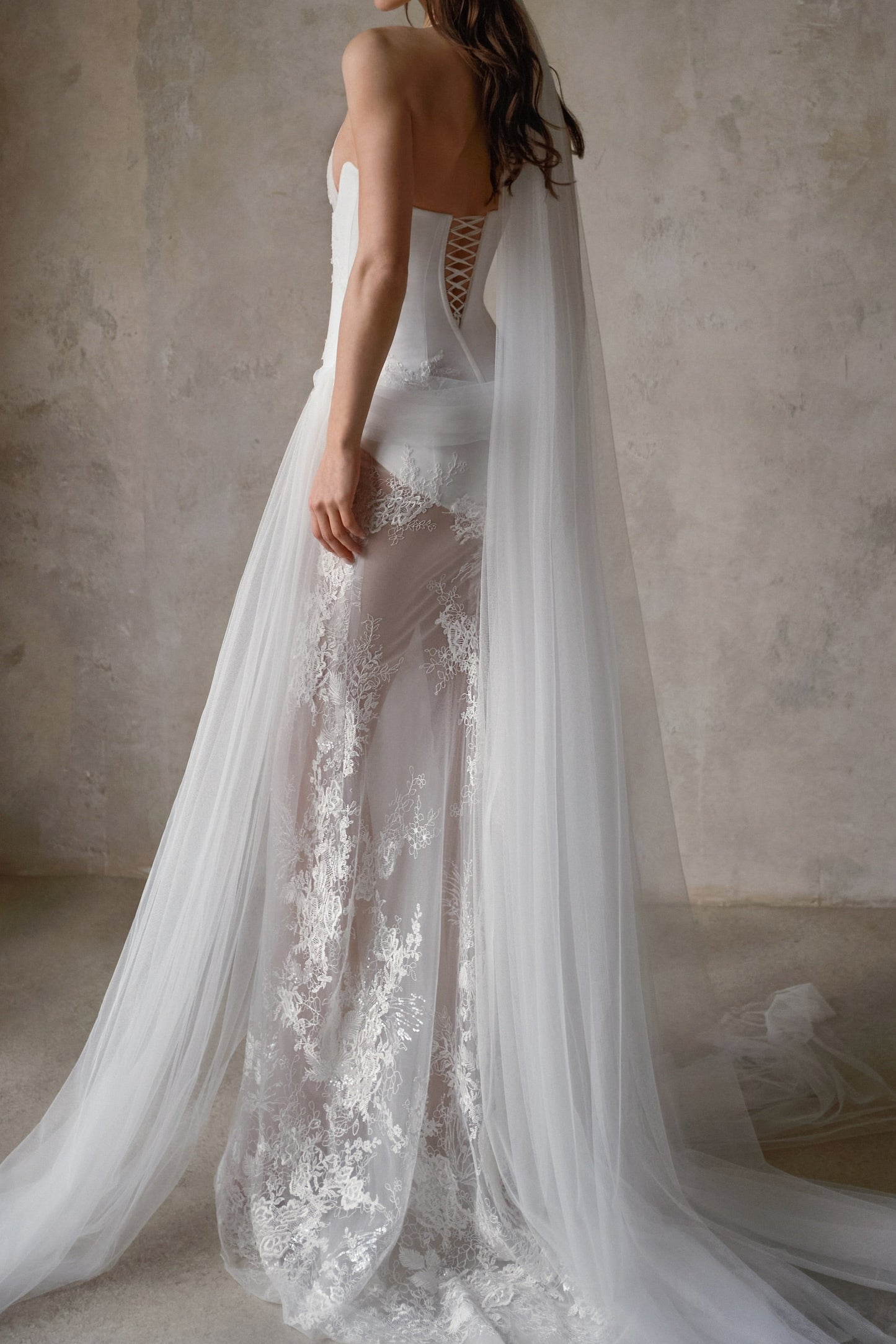 Halter Corset Lace Wedding Dress with Tulle Train