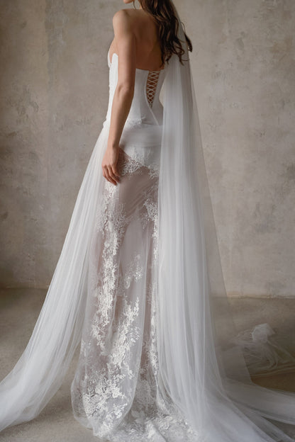 Halter Corset Lace Wedding Dress with Tulle Train
