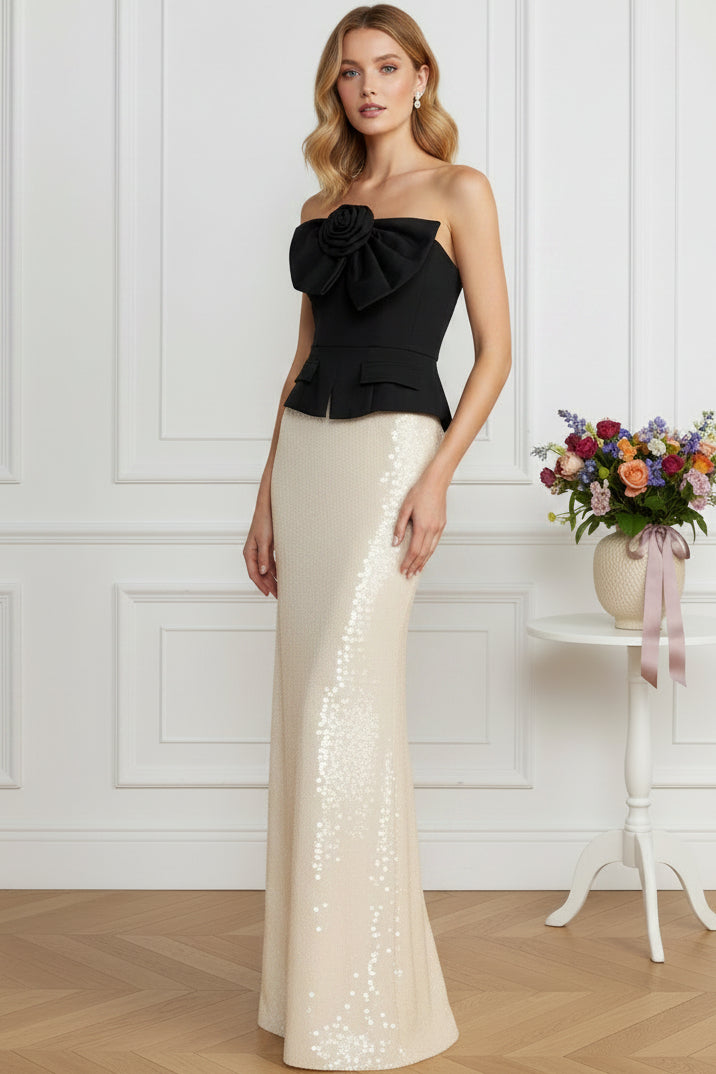 Strapless Peplum Gown with Sequin Column Skirt