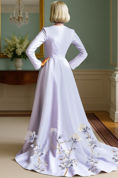 Floral Satin A-Line Evening Gown