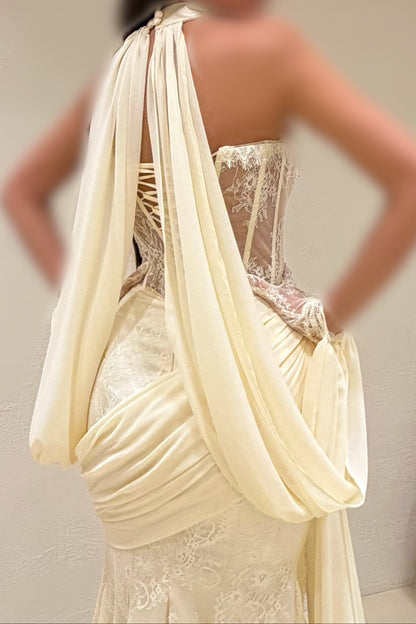 Corset Lace Evening Gown with Crystal Bodice