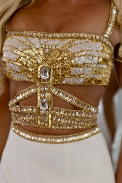 Embellished Cut-Out Open Back Mini Dress