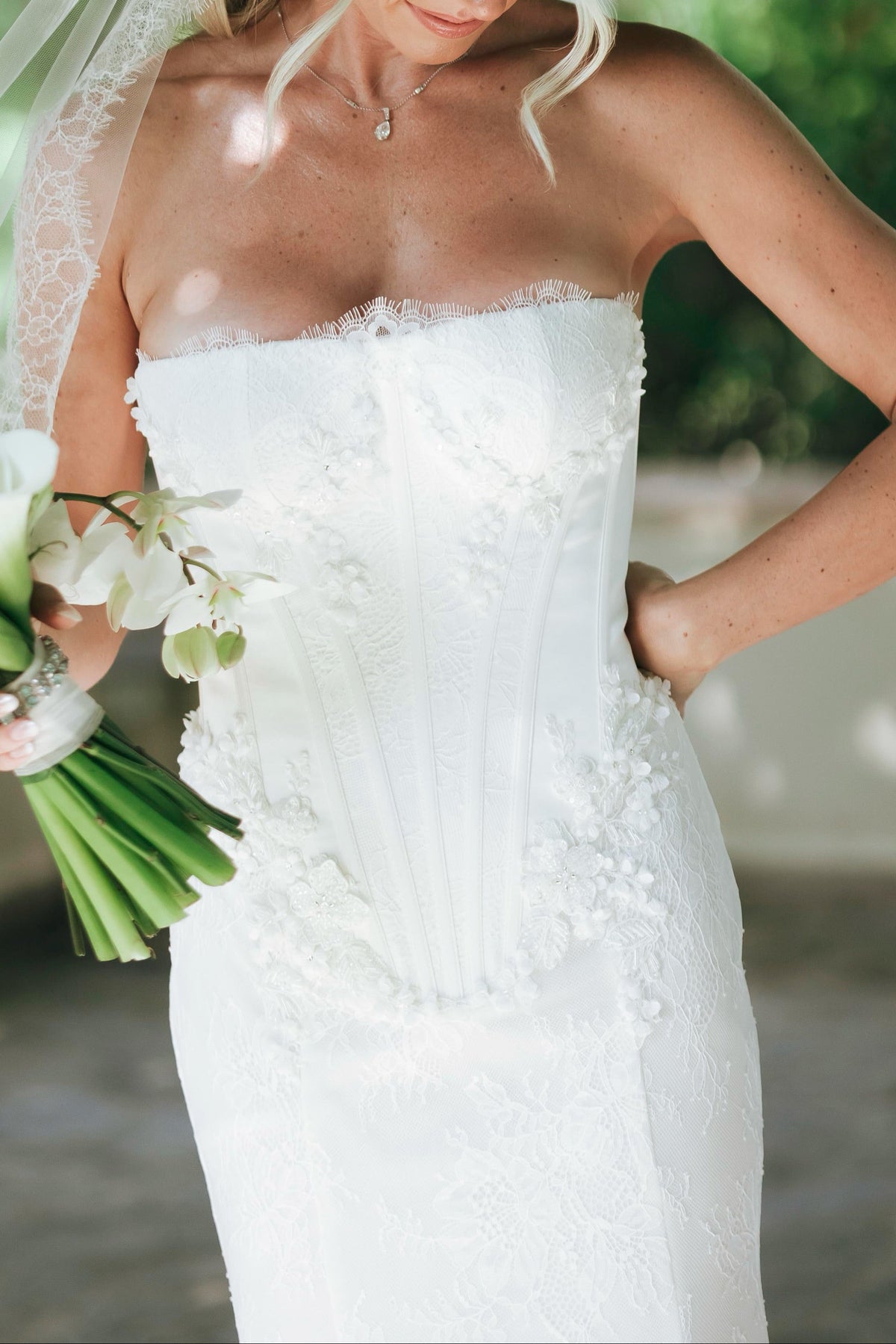 Strapless Lace Mermaid Wedding Dress with Train