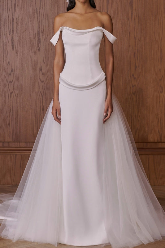 Off-the-Shoulder Column Gown with Detachable Overskirt