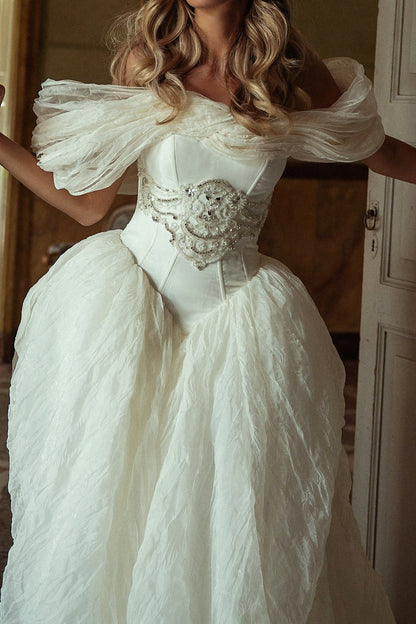 Off-the-Shoulder Corset Ball Gown Wedding Dress