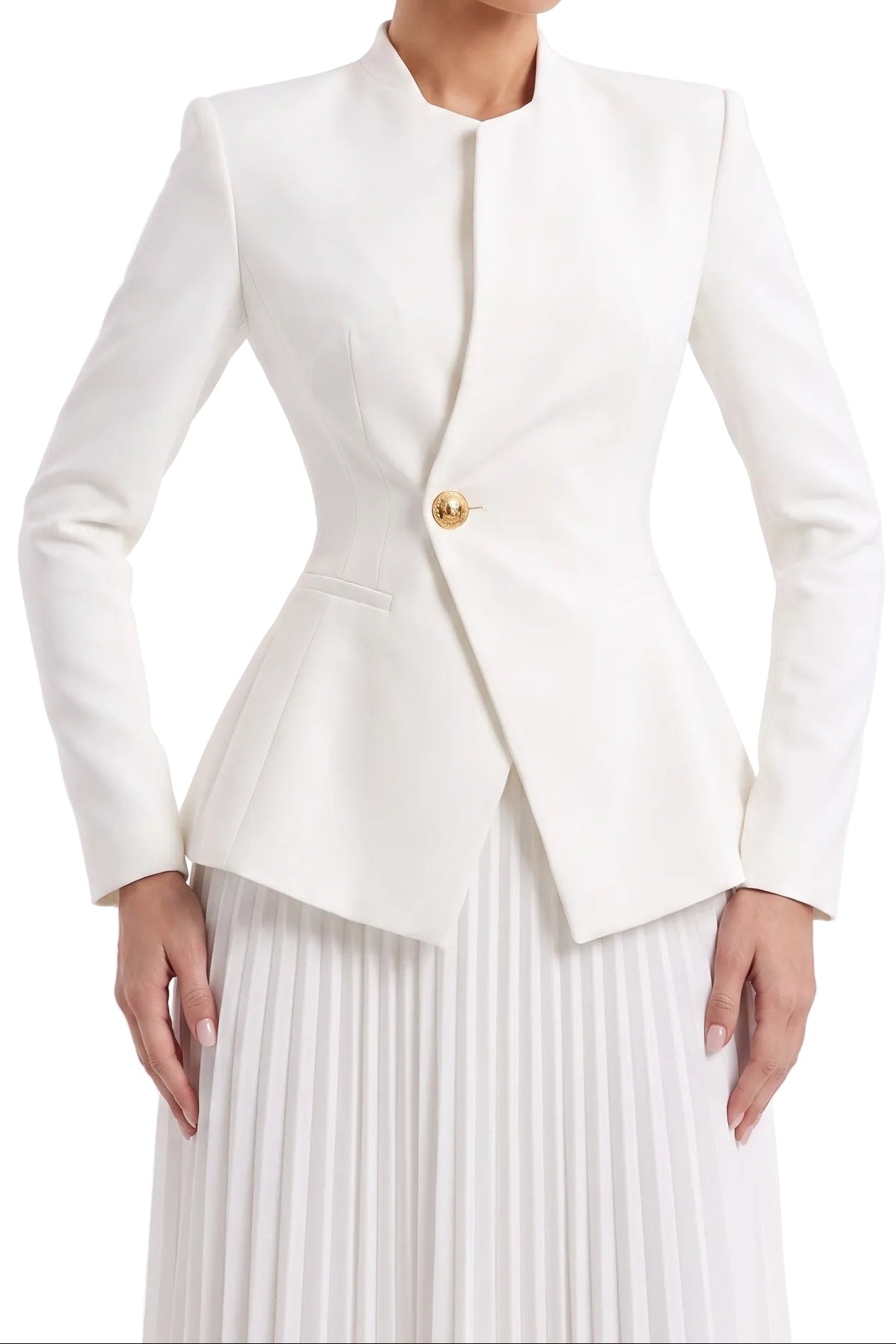 Fitted Peplum Jacket & Pleated Maxi Skirt Set