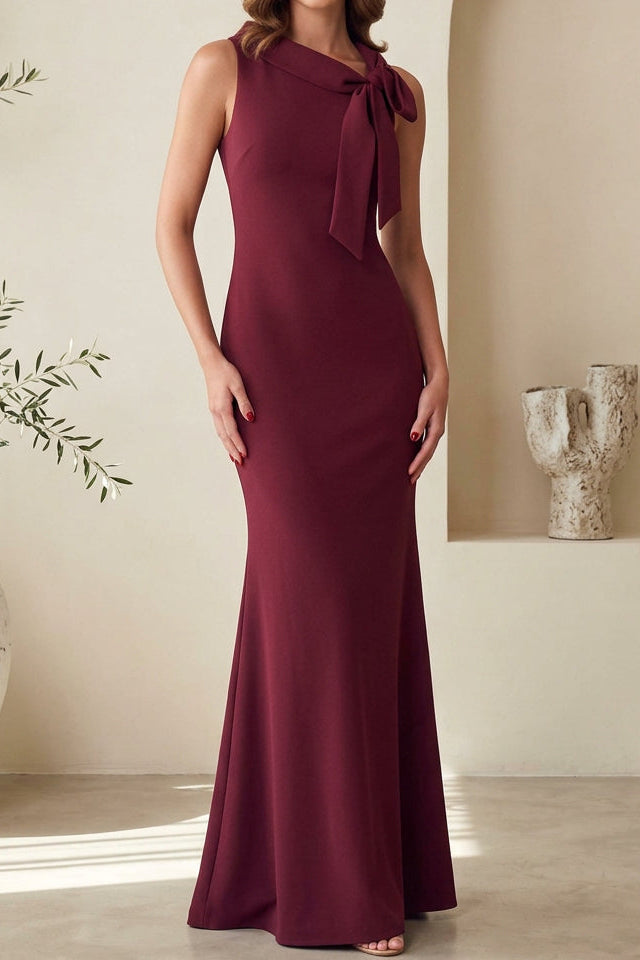 Asymmetric Bow Neckline Trumpet Evening Gown