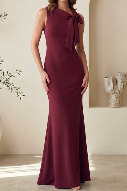Asymmetric Bow Neckline Trumpet Evening Gown