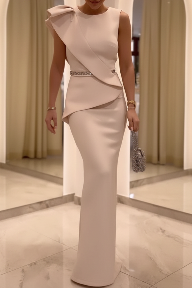 Asymmetrical Ruffle Peplum Evening Gown