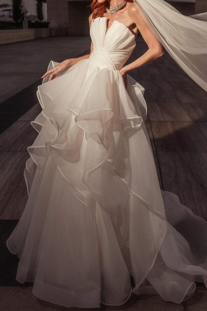Strapless Ball Gown Wedding Dress with Tiered Ruffle Skirt