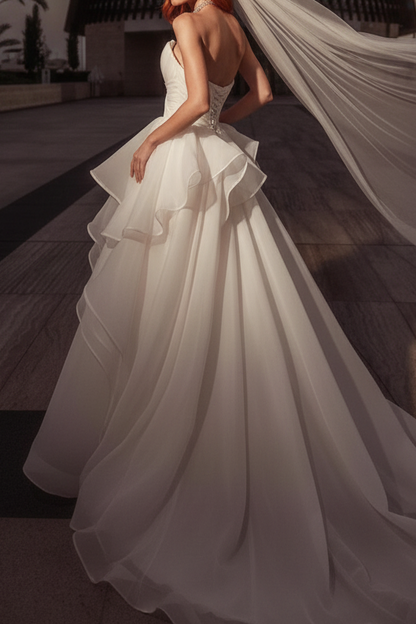 Strapless Ball Gown Wedding Dress with Tiered Ruffle Skirt