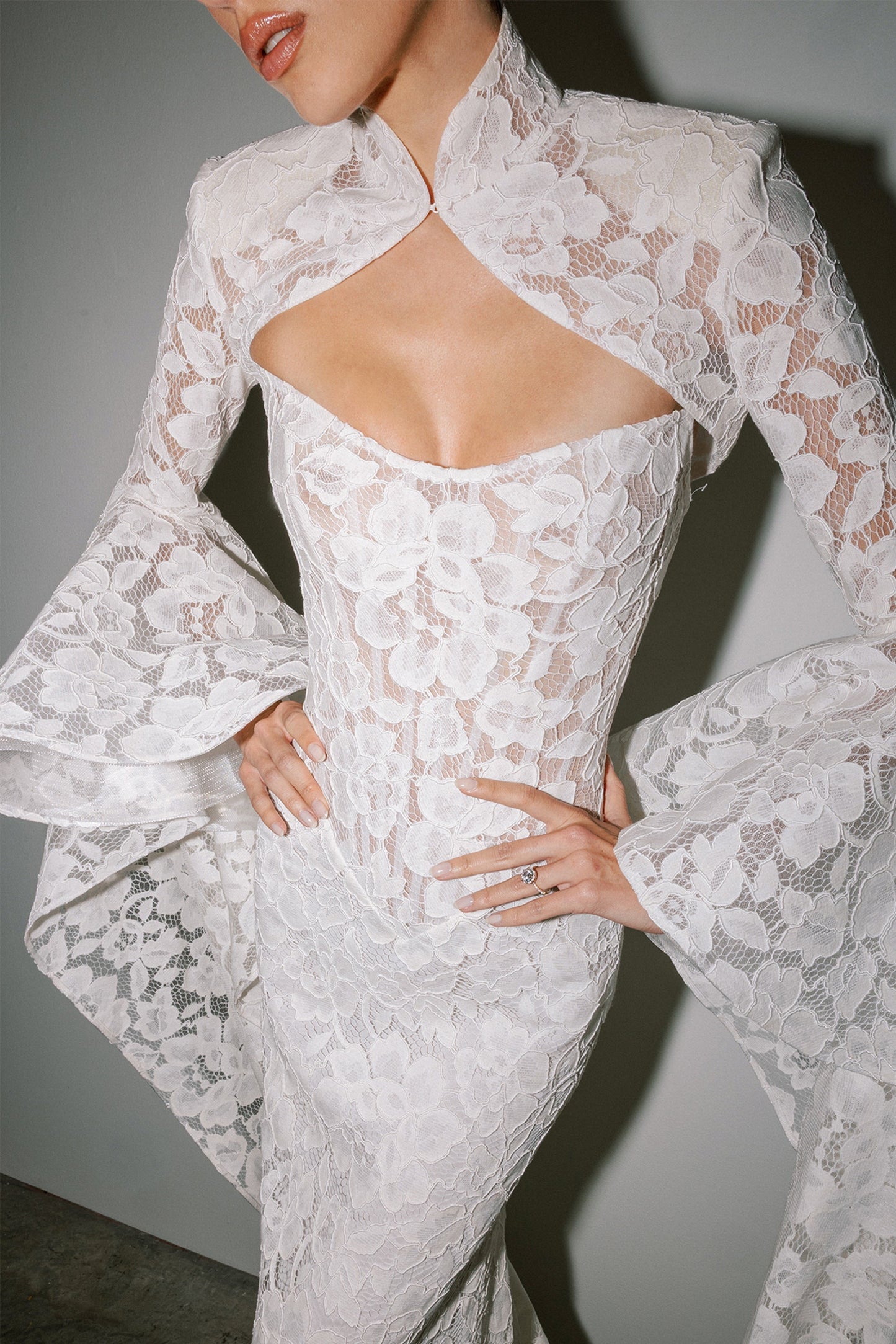 Lace Mermaid Wedding Dress with High-Neck Bolero