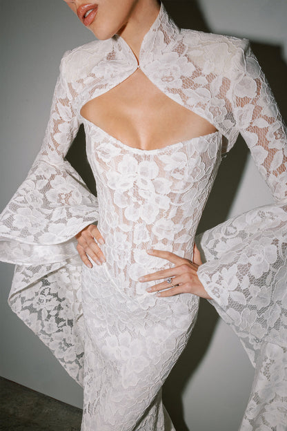 Lace Mermaid Wedding Dress with High-Neck Bolero
