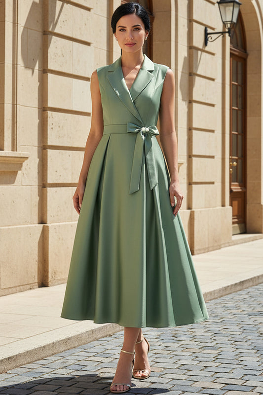 Sleeveless Satin Lapel Midi Dress