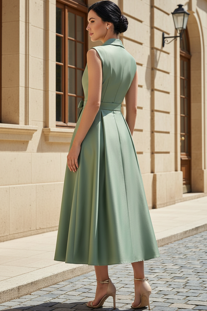 Sleeveless Satin Lapel Midi Dress