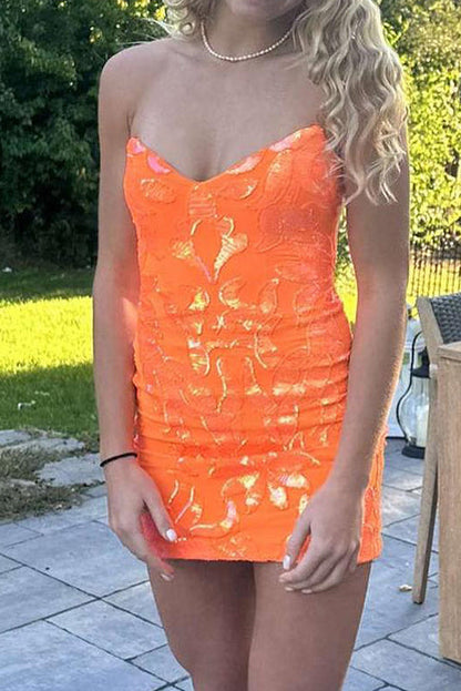 Strapless Sweetheart Jacquard Bodycon Mini Dress
