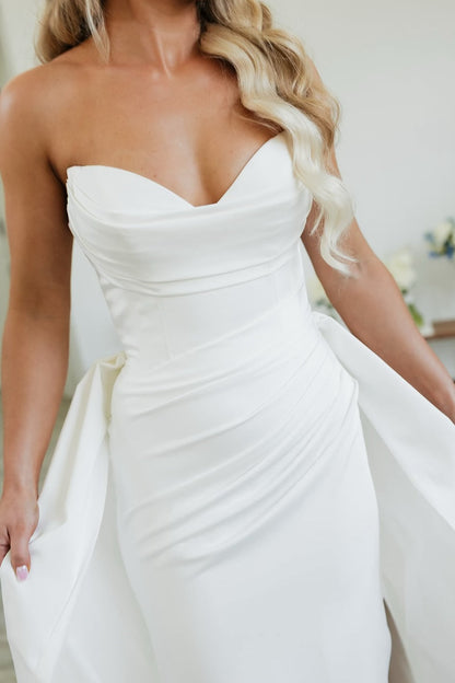 Strapless Sweetheart Satin Dress with Detachable Train
