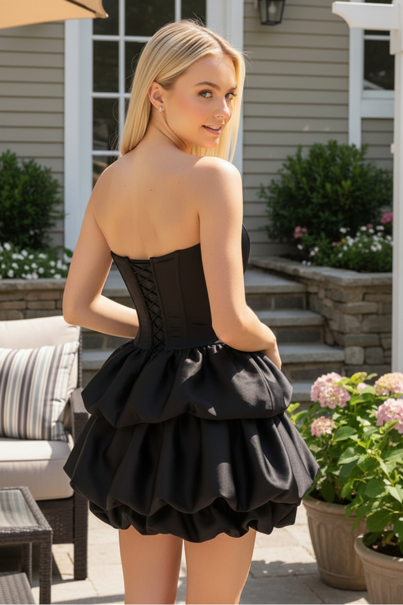 Strapless Corset Bodice Bubble Hem Mini Dress