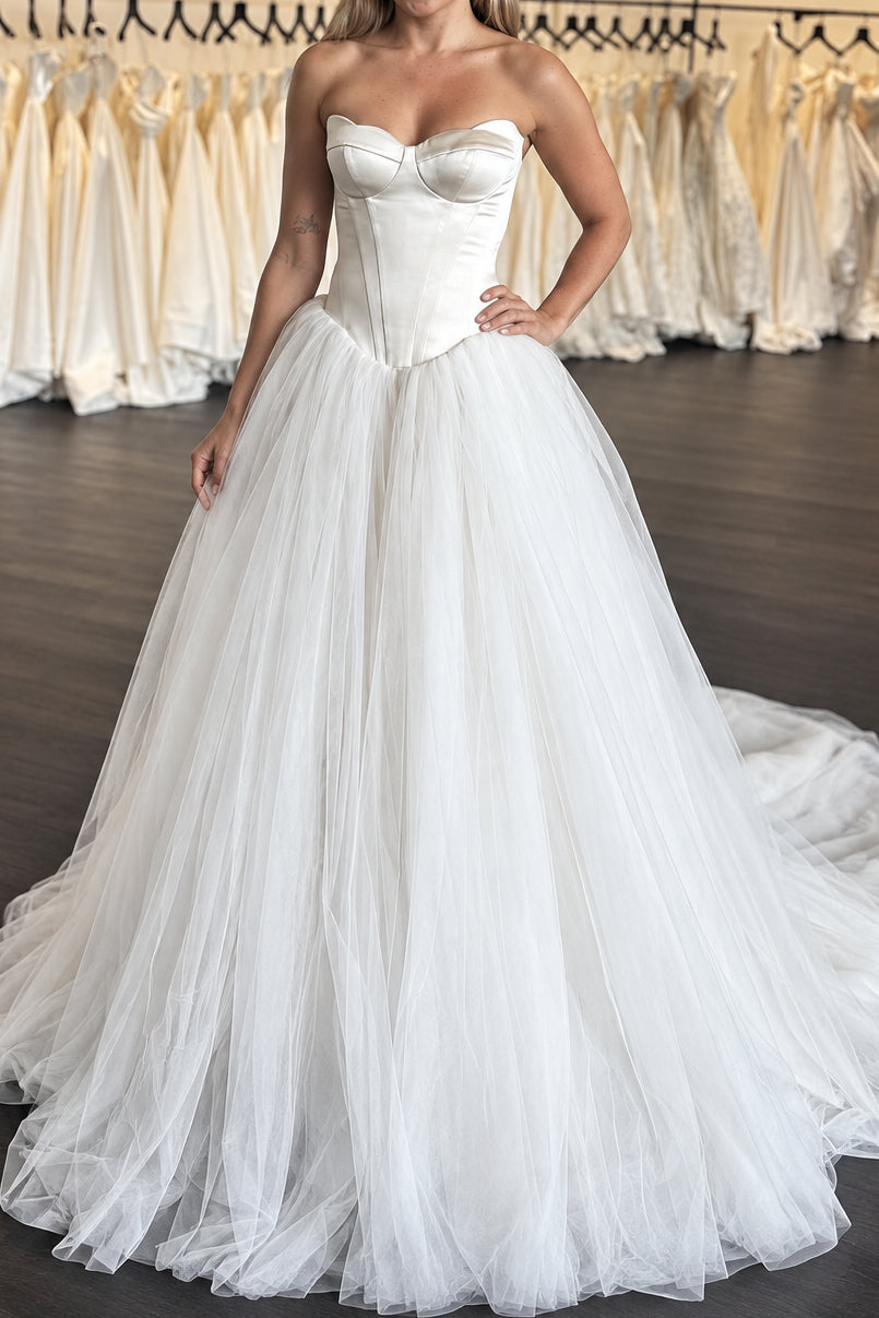 Strapless Corset Tulle Ball Gown Wedding Dress
