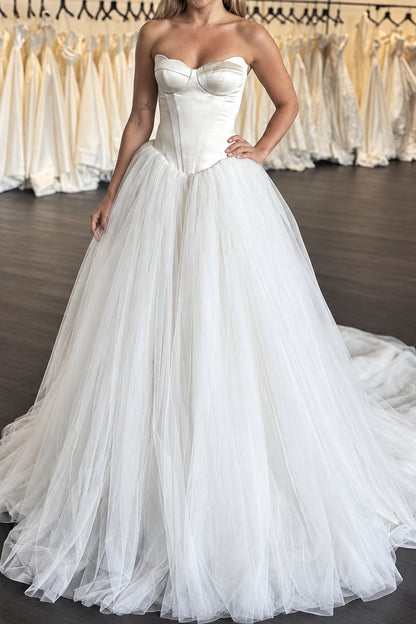 Strapless Corset Tulle Ball Gown Wedding Dress