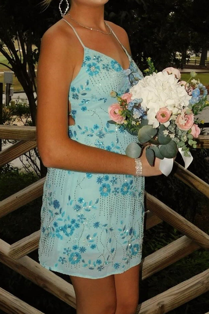 Beaded Floral Slip Dress with Open Tie Back
